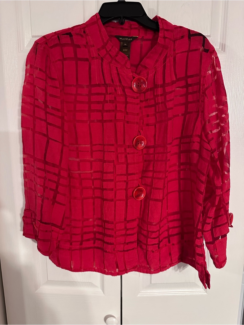 Multiples Red Textured Button-Front Shirt/Jacket Size XL